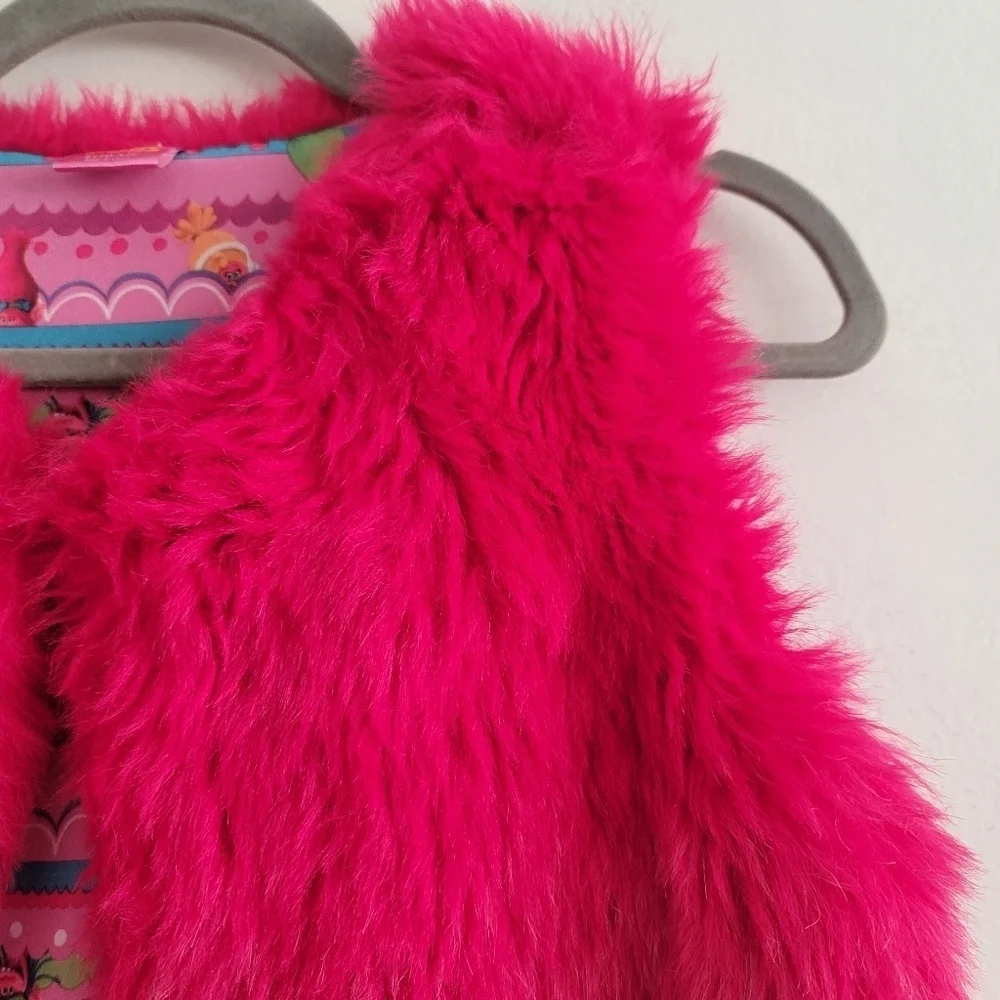 Trolls Girls 10/12‎ Hot Pink Fuzzy Faux Fur Sleeveless Vest Ombre